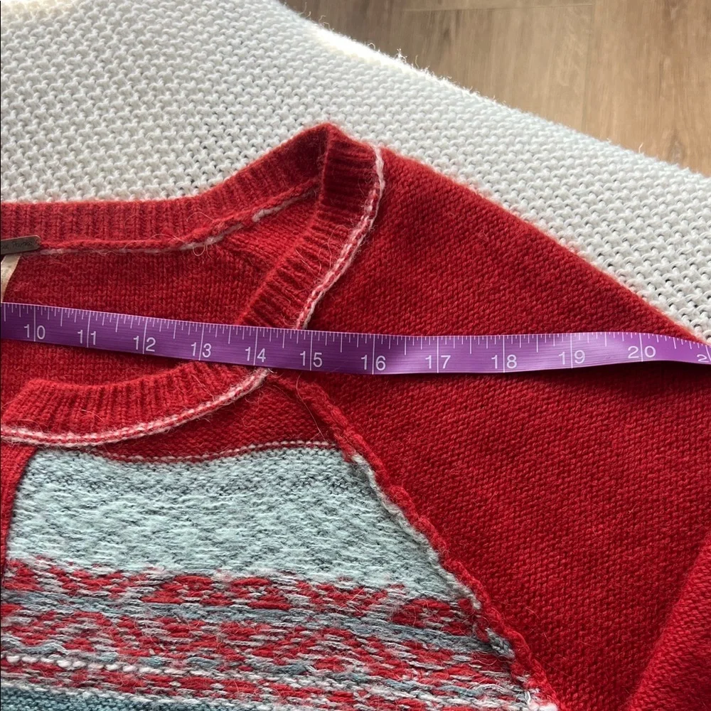 Free People Red and Gray Reindeer Sweater